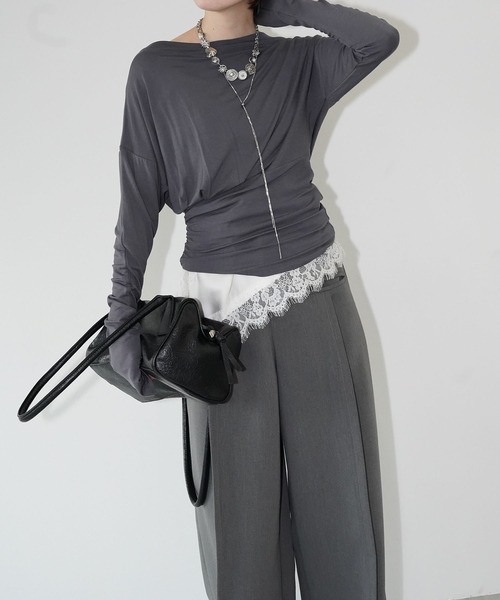 chuclla（チュクラ）の「ツイストドレープロングスリーブトップス chw26s054（Tシャツ/カットソー・レディース・ホワイト/グレー・FREE）」の16枚目の写真