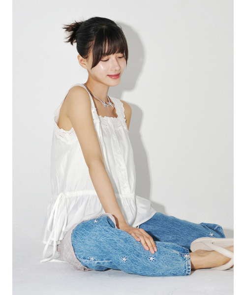 MELLOTORY（メロートリー）の「レーステーピングノースリーブブラウス（ホワイト）（Tシャツ/カットソー・レディース・ホワイト・FREE）」の7枚目の写真