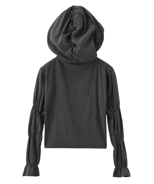 X-girl(エックスガール)の「FADED SHIRRED COMPACT ZIP UP HOODIE(パーカー・レディース・グレー/ブラック・ONE SIZE)」の3枚目の写真