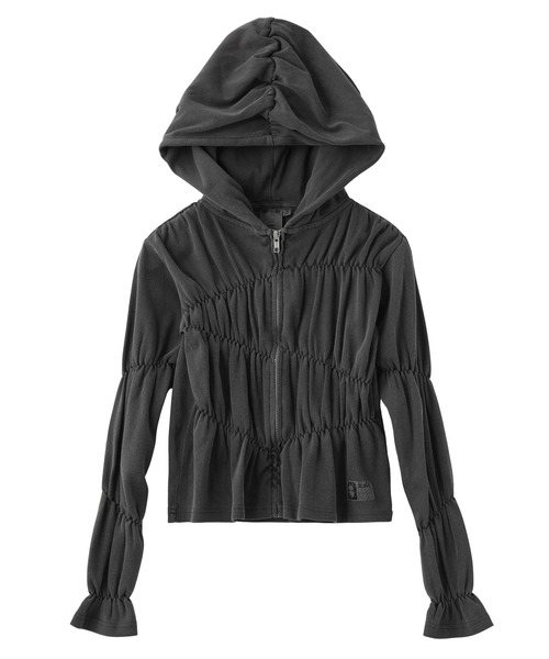 X-girl(エックスガール)の「FADED SHIRRED COMPACT ZIP UP HOODIE(パーカー・レディース・グレー/ブラック・ONE SIZE)」の17枚目の写真