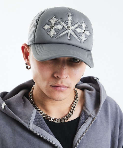 メッシュキャップ｜Dagger Cross Leather Patch Mash Cap｜Unknown