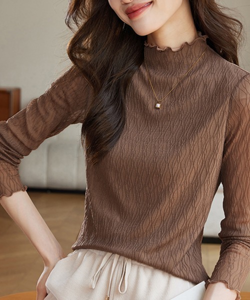 ONEP STAR(ワンピスター)の「ハイネックシアーブラウス(シャツ/ブラウス・レディース・ベージュ/カーキ/ブラック・MEDIUM/X-LARGE/LARGE)」の1枚目の写真
