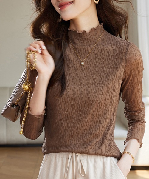 ONEP STAR(ワンピスター)の「ハイネックシアーブラウス(シャツ/ブラウス・レディース・ベージュ/カーキ/ブラック・MEDIUM/X-LARGE/LARGE)」の5枚目の写真