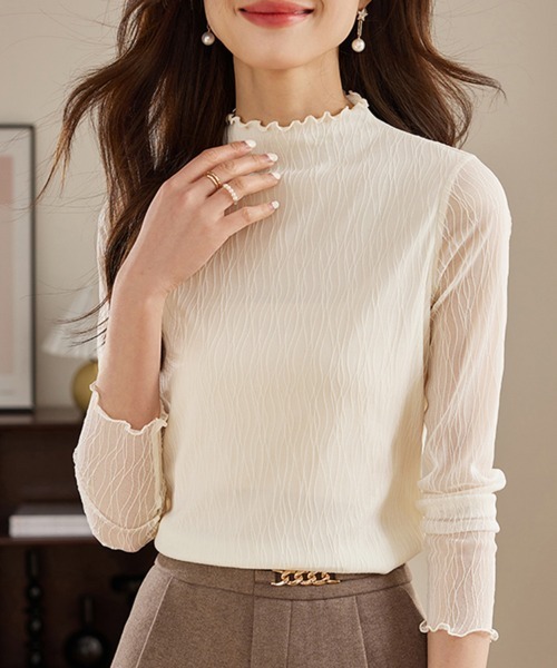 ONEP STAR(ワンピスター)の「ハイネックシアーブラウス(シャツ/ブラウス・レディース・ベージュ/カーキ/ブラック・MEDIUM/X-LARGE/LARGE)」の12枚目の写真