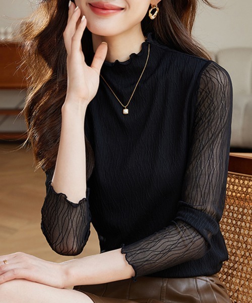 ONEP STAR(ワンピスター)の「ハイネックシアーブラウス(シャツ/ブラウス・レディース・ベージュ/カーキ/ブラック・MEDIUM/X-LARGE/LARGE)」の18枚目の写真