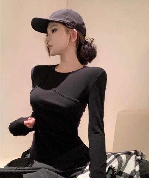 semuse(セミューズ)の「フェイクレイヤードシェイプトップス(Tシャツ/カットソー・レディース・グレー/ブラック/ホワイト・FREE)」の3枚目の写真