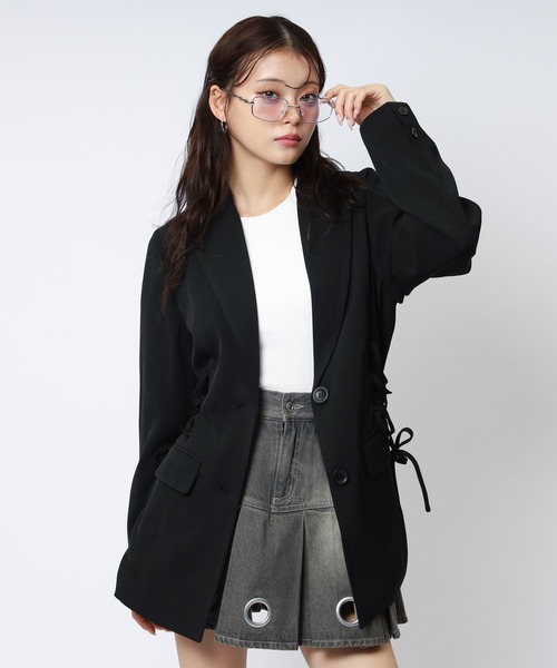 SPIRALGIRL（スパイラルガール）の「サイドレースアップジャケット（テーラードジャケット・レディース・ブラック/グレー/ドット・FREE）」の2枚目の写真