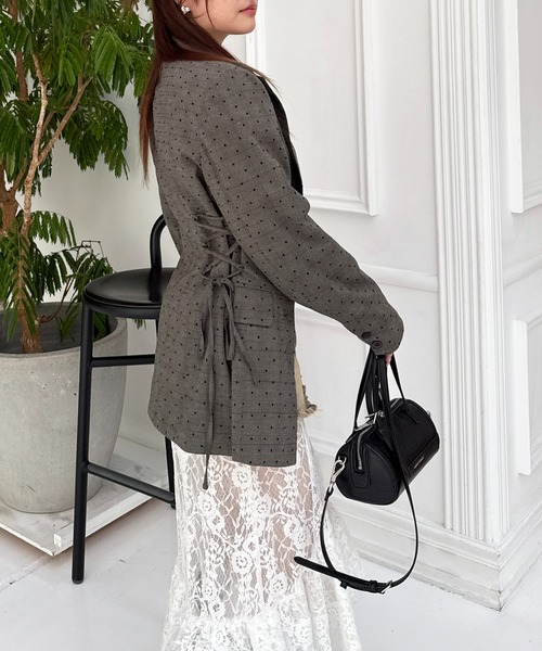 SPIRALGIRL（スパイラルガール）の「サイドレースアップジャケット（テーラードジャケット・レディース・ブラック/グレー/ドット・FREE）」の8枚目の写真