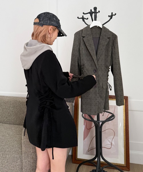 SPIRALGIRL（スパイラルガール）の「サイドレースアップジャケット（テーラードジャケット・レディース・ブラック/グレー/ドット・FREE）」の13枚目の写真