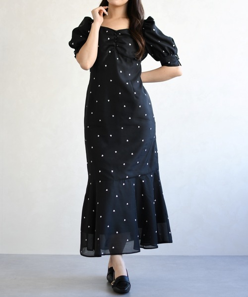 31 Sons de mode（トランテアン　ソン　ドゥ　モード）の「2026春夏新作 ハート柄セミマーメイドワンピース（ワンピース・レディース・ブラック/ネイビー/サックスブルー・S/M）」の2枚目の写真