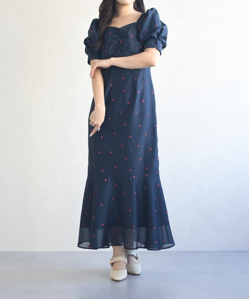 31 Sons de mode（トランテアン　ソン　ドゥ　モード）の「2026春夏新作 ハート柄セミマーメイドワンピース（ワンピース・レディース・ブラック/ネイビー/サックスブルー・S/M）」の10枚目の写真