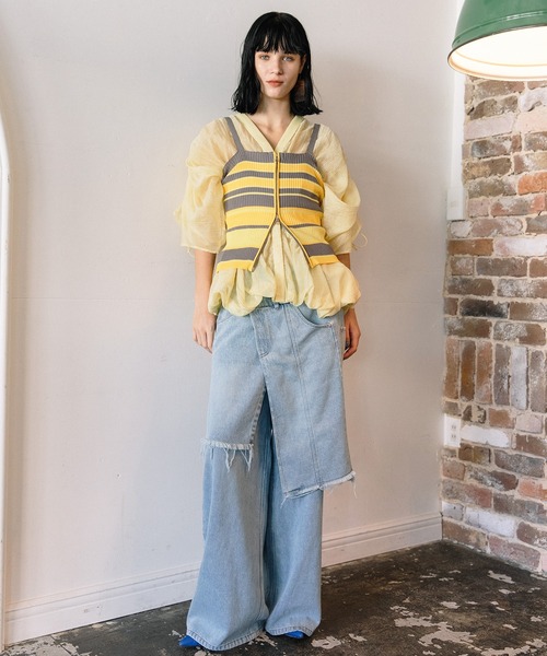 AULA AILA（アウラアイラ）の「シアードローストリングブラウス（シャツ/ブラウス・レディース・イエロー/ライトブルー/ブラック・0）」の6枚目の写真