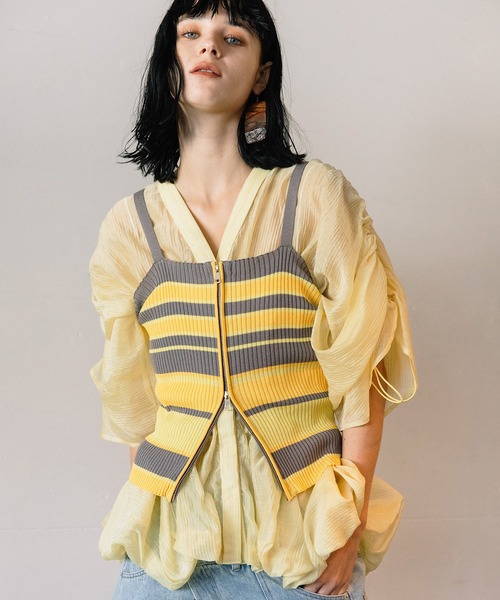 AULA AILA（アウラアイラ）の「シアードローストリングブラウス（シャツ/ブラウス・レディース・イエロー/ライトブルー/ブラック・0）」の5枚目の写真