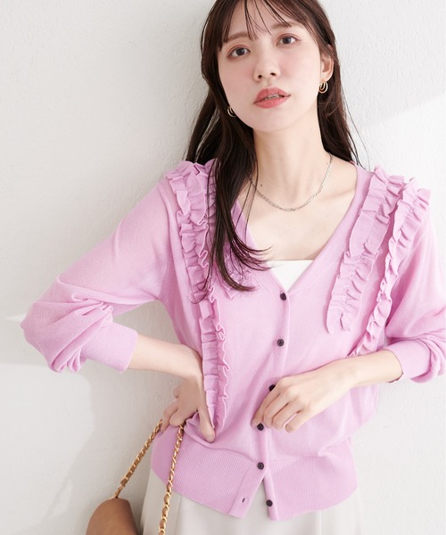 natural couture(ナチュラルクチュール)の「ちびフリルシアーカーディガン(カーディガン/ボレロ・レディース・ピンク/サックスブルー/アイボリー/ネイビー・FREE)」の18枚目の写真