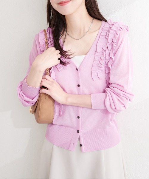natural couture(ナチュラルクチュール)の「ちびフリルシアーカーディガン(カーディガン/ボレロ・レディース・ピンク/サックスブルー/アイボリー/ネイビー・FREE)」の19枚目の写真