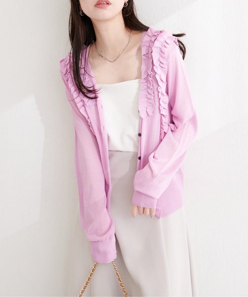 natural couture(ナチュラルクチュール)の「ちびフリルシアーカーディガン(カーディガン/ボレロ・レディース・ピンク/サックスブルー/アイボリー/ネイビー・FREE)」の21枚目の写真