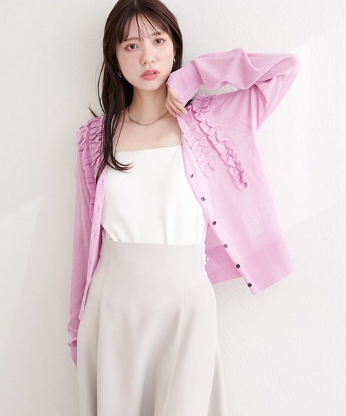 natural couture(ナチュラルクチュール)の「ちびフリルシアーカーディガン(カーディガン/ボレロ・レディース・ピンク/サックスブルー/アイボリー/ネイビー・FREE)」の22枚目の写真