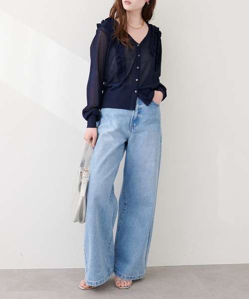 natural couture(ナチュラルクチュール)の「ちびフリルシアーカーディガン(カーディガン/ボレロ・レディース・ピンク/サックスブルー/アイボリー/ネイビー・FREE)」の12枚目の写真