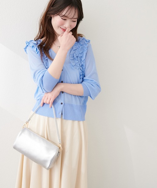 natural couture(ナチュラルクチュール)の「ちびフリルシアーカーディガン(カーディガン/ボレロ・レディース・ピンク/サックスブルー/アイボリー/ネイビー・FREE)」の13枚目の写真