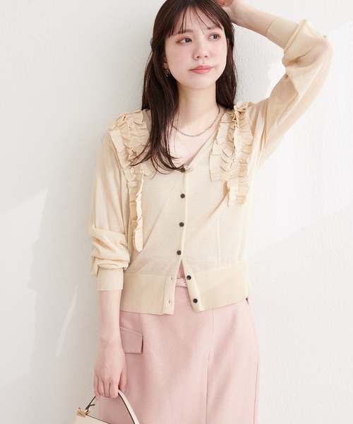 natural couture(ナチュラルクチュール)の「ちびフリルシアーカーディガン(カーディガン/ボレロ・レディース・ピンク/サックスブルー/アイボリー/ネイビー・FREE)」の7枚目の写真