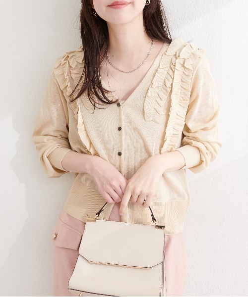 natural couture(ナチュラルクチュール)の「ちびフリルシアーカーディガン(カーディガン/ボレロ・レディース・ピンク/サックスブルー/アイボリー/ネイビー・FREE)」の6枚目の写真