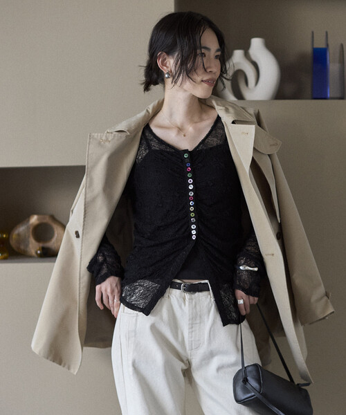 Firsthand(ファーストハンド)の「Firsthand/ファーストハンド メニーボタン レース シャーリング カーディガン(ニット/セーター・レディース・オフホワイト/サックスブルー/ブラック・FREE)」の9枚目の写真