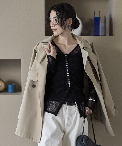 Firsthand(ファーストハンド)の「Firsthand/ファーストハンド メニーボタン レース シャーリング カーディガン(ニット/セーター・レディース・オフホワイト/サックスブルー/ブラック・FREE)」の12枚目の写真