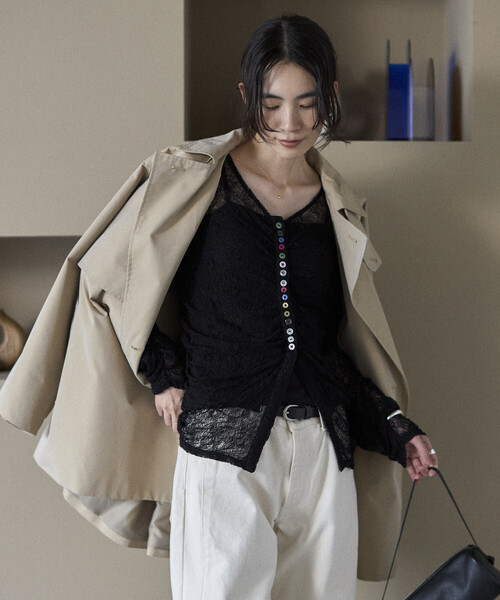 Firsthand(ファーストハンド)の「Firsthand/ファーストハンド メニーボタン レース シャーリング カーディガン(ニット/セーター・レディース・オフホワイト/サックスブルー/ブラック・FREE)」の13枚目の写真