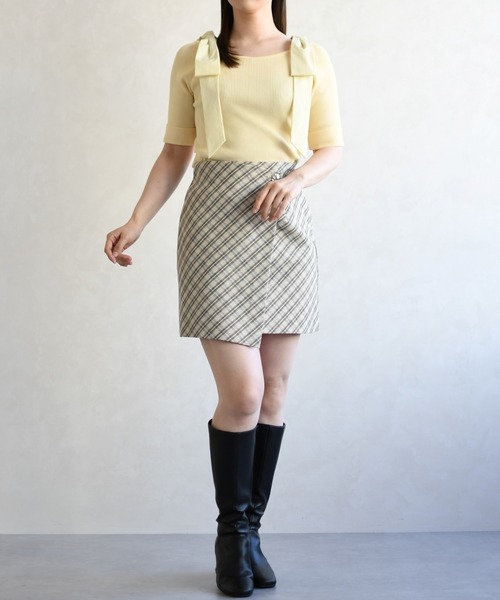 31 Sons de mode（トランテアン　ソン　ドゥ　モード）の「2026春夏新作 ラップ風ミニスカパン（スカート・レディース・ベージュ/ブラック×ホワイト/グレー系・S/M）」の11枚目の写真