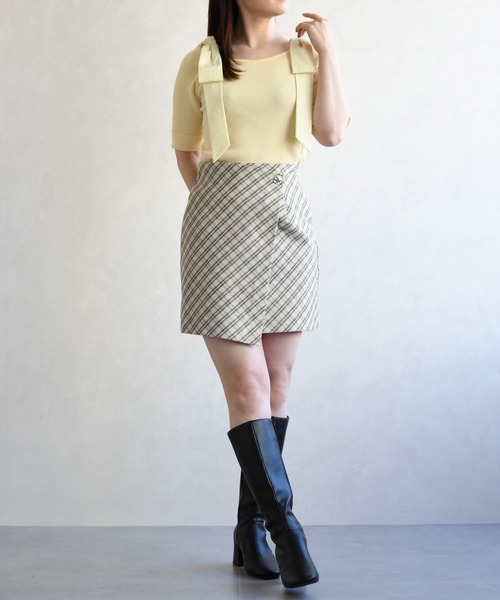 31 Sons de mode（トランテアン　ソン　ドゥ　モード）の「2026春夏新作 ラップ風ミニスカパン（スカート・レディース・ベージュ/ブラック×ホワイト/グレー系・S/M）」の12枚目の写真