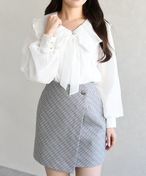 31 Sons de mode（トランテアン　ソン　ドゥ　モード）の「2026春夏新作 ラップ風ミニスカパン（スカート・レディース・ベージュ/ブラック×ホワイト/グレー系・S/M）」の16枚目の写真