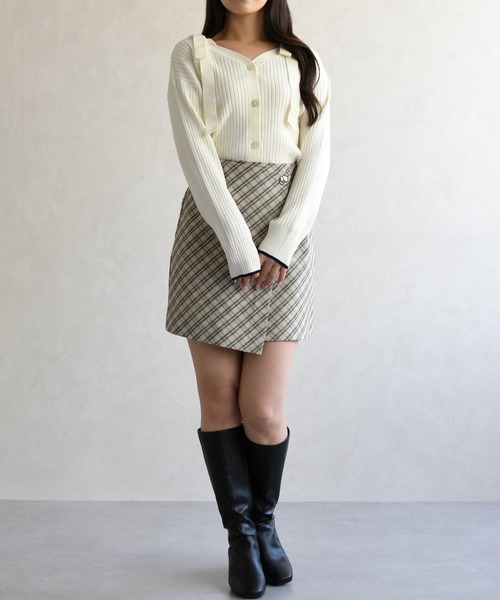 31 Sons de mode（トランテアン　ソン　ドゥ　モード）の「2026春夏新作 ラップ風ミニスカパン（スカート・レディース・ベージュ/ブラック×ホワイト/グレー系・S/M）」の15枚目の写真