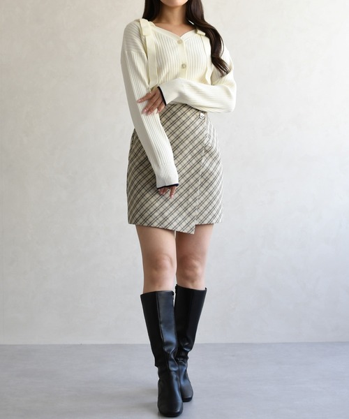 31 Sons de mode（トランテアン　ソン　ドゥ　モード）の「2026春夏新作 ラップ風ミニスカパン（スカート・レディース・ベージュ/ブラック×ホワイト/グレー系・S/M）」の7枚目の写真