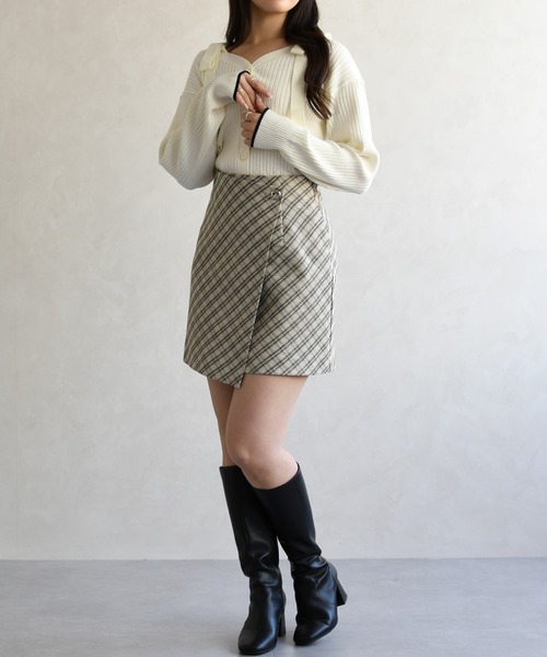 31 Sons de mode（トランテアン　ソン　ドゥ　モード）の「2026春夏新作 ラップ風ミニスカパン（スカート・レディース・ベージュ/ブラック×ホワイト/グレー系・S/M）」の9枚目の写真