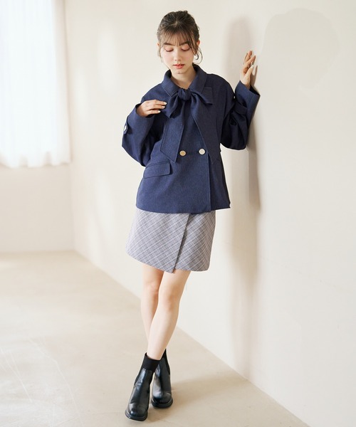 31 Sons de mode（トランテアン　ソン　ドゥ　モード）の「2026春夏新作 ラップ風ミニスカパン（スカート・レディース・ベージュ/ブラック×ホワイト/グレー系・S/M）」の5枚目の写真