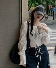 almo（アルモ）の「【LAMPOON】オフショルレースアップブラウス（シャツ/ブラウス）」