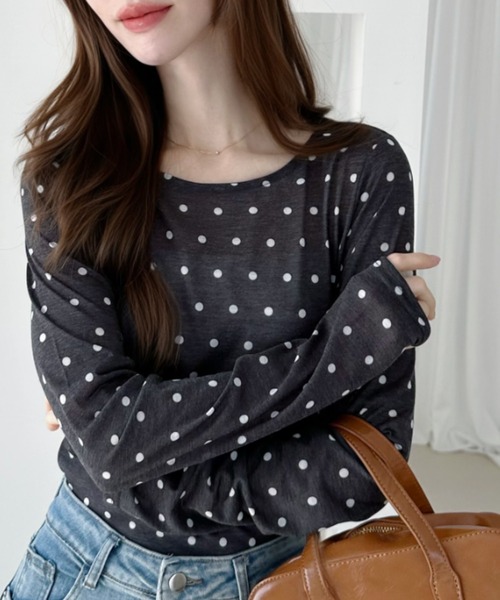 Ada.(エイダ)の「ドット クルーネック ロンT(Tシャツ/カットソー・レディース・ブラック/オフホワイト/グレー/ブラウン・FREE)」の15枚目の写真