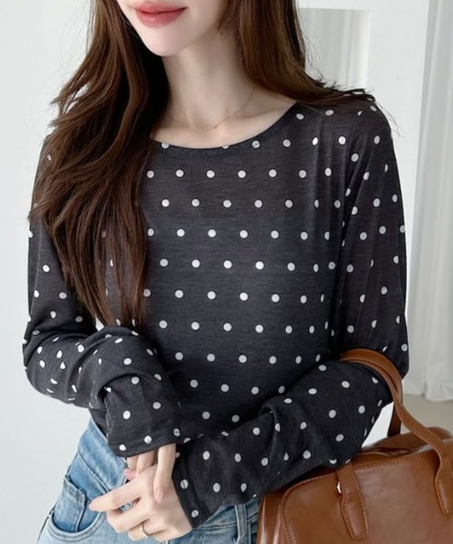 Ada.(エイダ)の「ドット クルーネック ロンT(Tシャツ/カットソー・レディース・ブラック/オフホワイト/グレー/ブラウン・FREE)」の17枚目の写真