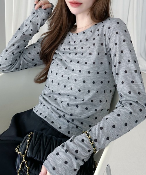 Ada.(エイダ)の「ドット クルーネック ロンT(Tシャツ/カットソー・レディース・ブラック/オフホワイト/グレー/ブラウン・FREE)」の21枚目の写真