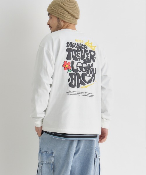 Right-on(ライトオン)の「Refurbish(リファービッシュ)発砲プリントロングスリーブT(Tシャツ/カットソー・メンズ・ブラック/ホワイト/グレー・S/M/L/XL)」の7枚目の写真