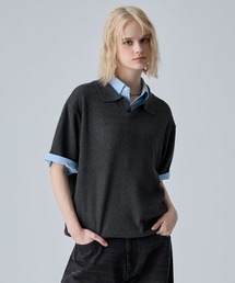 VELNUS(�x���i�X)�́yVELNUS�zMelange-Like Compact Skipper Short-Sleeve Knit Polo Shirt/�������W���C�N�R���p�N�g�X�L�b�p�[�����j�b�g�|���V���c(�|���V���c)