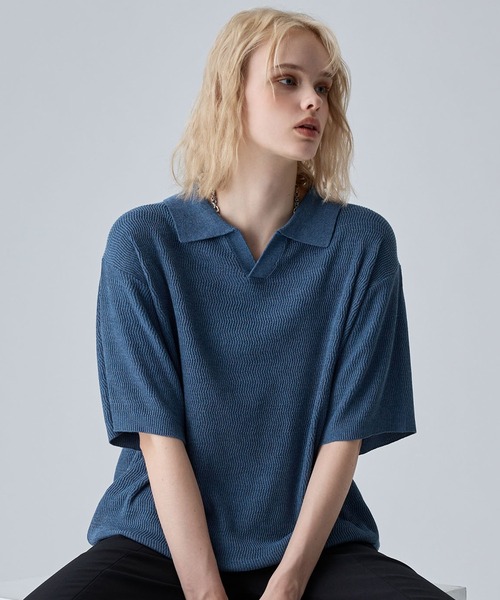 VELNUS(ベルナス)の「【VELNUS】Melange-Like Compact Skipper Short-Sleeve Knit Polo Shirt/メランジライクコンパクトスキッパー半袖ニットポロシャツ(ポロシャツ・メンズ・チャコールグレー/ブルー・S/L/M)」の1枚目の写真
