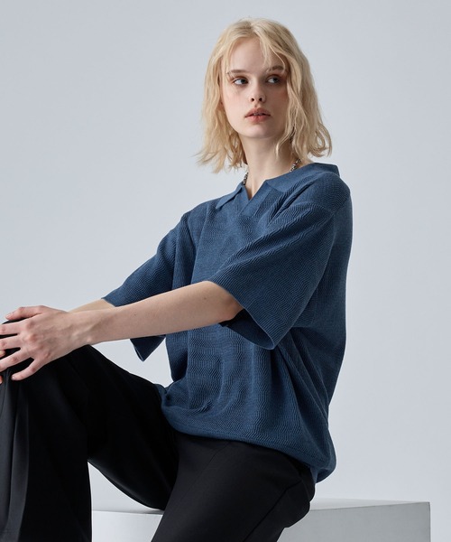 VELNUS(ベルナス)の「【VELNUS】Melange-Like Compact Skipper Short-Sleeve Knit Polo Shirt/メランジライクコンパクトスキッパー半袖ニットポロシャツ(ポロシャツ・メンズ・チャコールグレー/ブルー・S/L/M)」の3枚目の写真