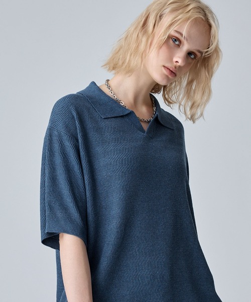VELNUS(ベルナス)の「【VELNUS】Melange-Like Compact Skipper Short-Sleeve Knit Polo Shirt/メランジライクコンパクトスキッパー半袖ニットポロシャツ(ポロシャツ・メンズ・チャコールグレー/ブルー・S/L/M)」の4枚目の写真