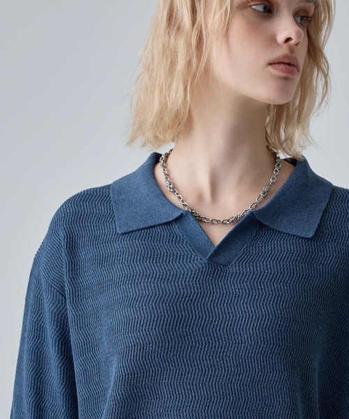VELNUS(ベルナス)の「【VELNUS】Melange-Like Compact Skipper Short-Sleeve Knit Polo Shirt/メランジライクコンパクトスキッパー半袖ニットポロシャツ(ポロシャツ・メンズ・チャコールグレー/ブルー・S/L/M)」の5枚目の写真