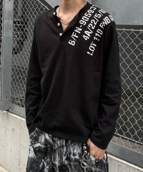 Never mind the XU】waffle henley long sleeve / 【ネバーマインド ザ