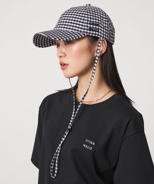 CITEN（シテン）の「＜CITEN＞ギンガムチェックドロストキャップ（キャップ・レディース・ブラック/ケリーグリーン・FREE）」の2枚目の写真