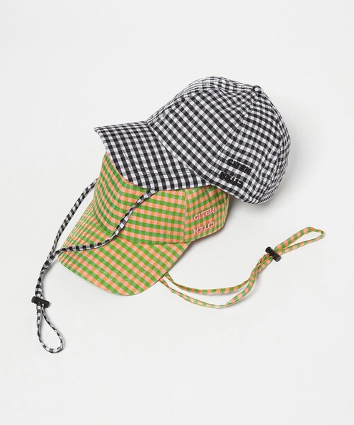CITEN（シテン）の「＜CITEN＞ギンガムチェックドロストキャップ（キャップ・レディース・ブラック/ケリーグリーン・FREE）」の3枚目の写真