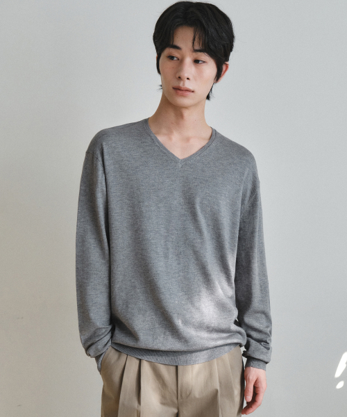 WEDNESDAY OASIS（ウェンズデーオアシス）の「ウォッシャブルミニマルVネックニット_GRAY(WC26-KN20)（ニット/セーター・メンズ・ライトグレー・X-LARGE/MEDIUM/LARGE）」の2枚目の写真