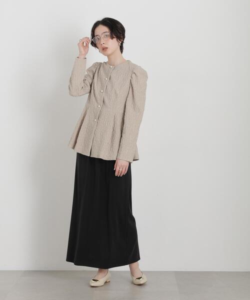 troisiemeCHACO(トロワズィエムチャコ)の「troisieme chaco/別注 PUFFY JACQUARD ジャケット(ノーカラージャケット・レディース・ベージュ/ネイビー・38)」の7枚目の写真
